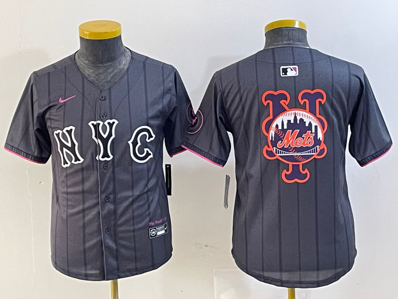 Youth New York Mets Team Big Logo Graphite 2024 City Connect Limited Stitched Baseball Jersey